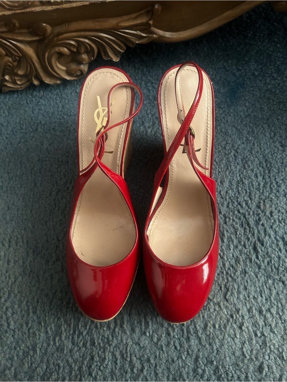 Yves Saint Laurent Red Patent Slingback Pumps